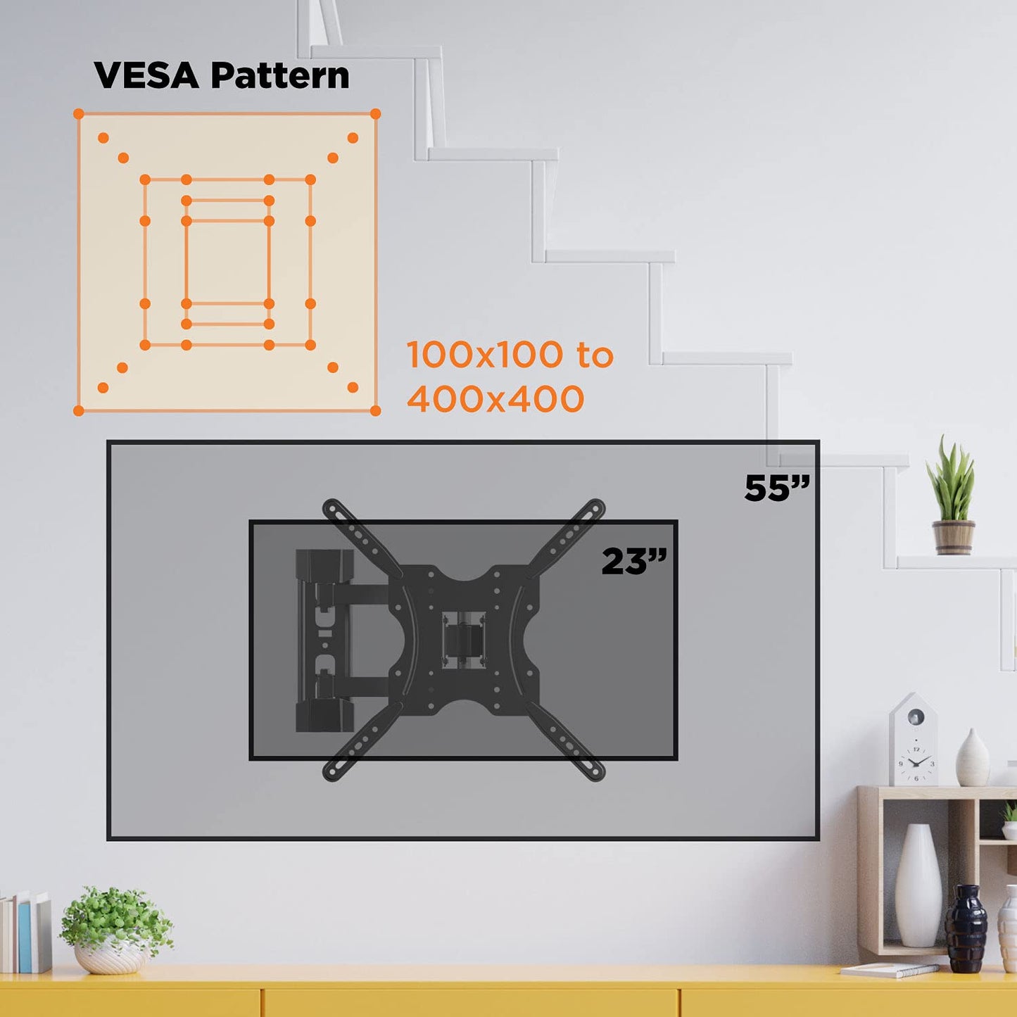 ProMounts Articulating/Full Motion TV Wall Mount for Most 23-60 Inch Curved, Flat Screen, LED, LCD, OLED, Plasma TVs, Holds up to 88 lbs. Max VESA