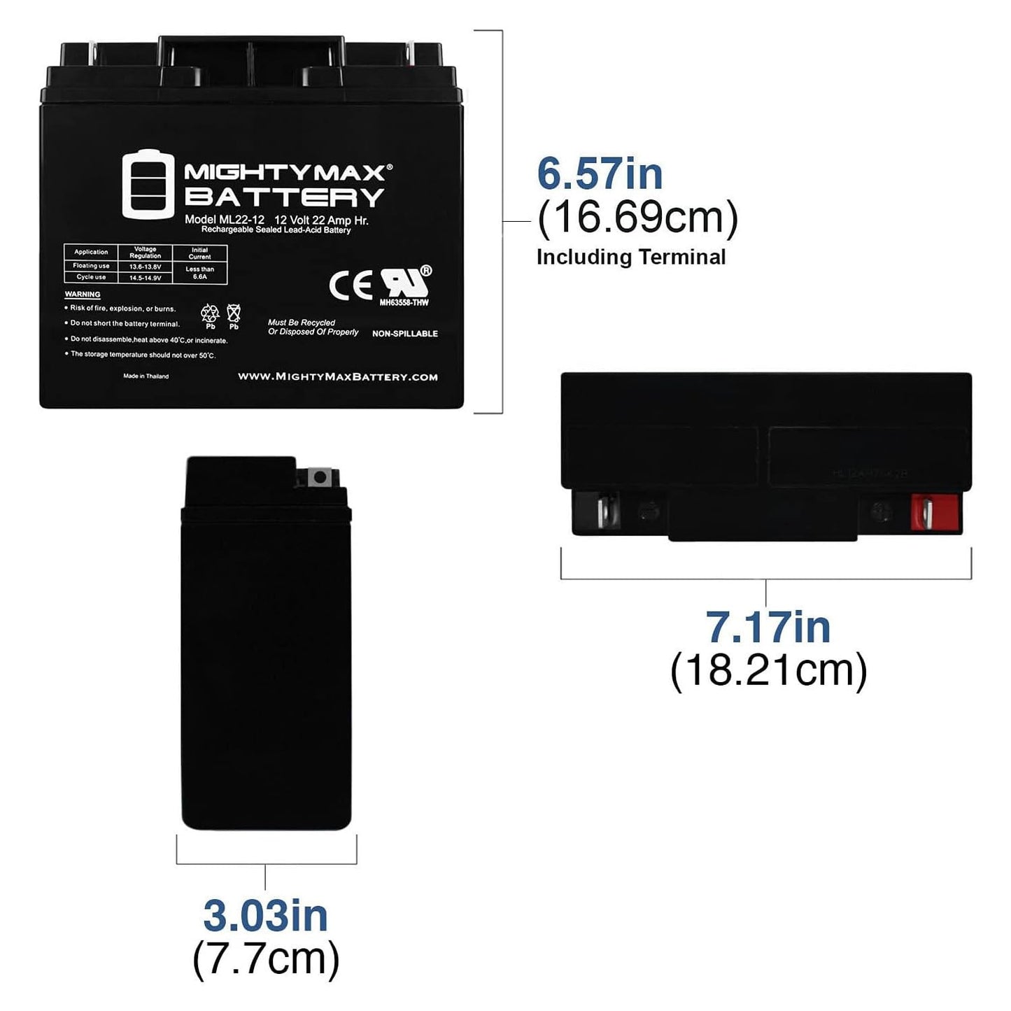 Mighty Max Battery Mighty Max Battery ML22-12 - 12 Volt 22 AH, Nut and Bolt (NB) Terminal, Rechargeable SLA AGM Battery