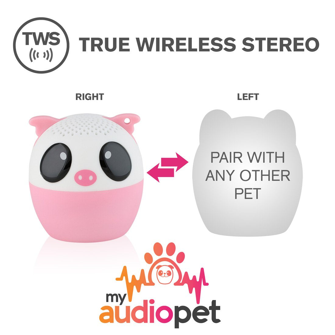 My Audio Pet Pig Mini Bluetooth Animal Wireless Speaker for Kids of All Ages - True Wireless Stereo Technology - Pair with Another TWS Pet