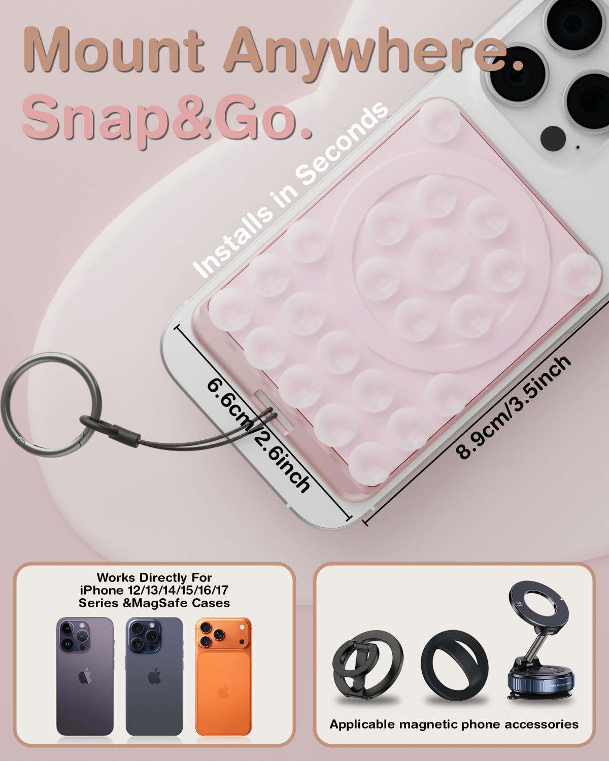 Sembo Magnetic Suction Phone Mount for MagSafe Case, Silicone Octo Cup Buddy Sticky Grip Holder for iPhone, Removable Hands-Free Selfie/Video