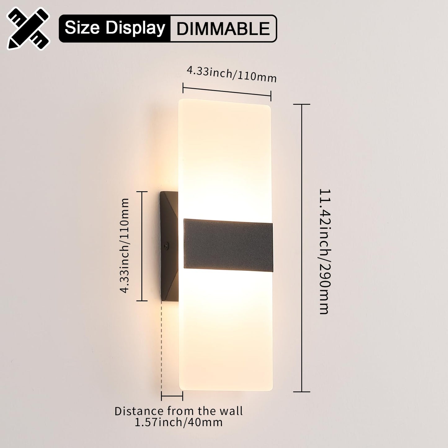 Joosenhouse Modern Dimmable LED Wall Sconce Set of 2, 11.4in Black Hardwired Light Fixture, 3000K Warm White Wall Lamp for Bedroom, Hallway
