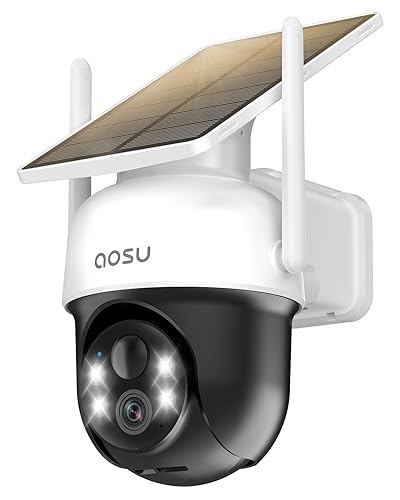 AOSU Solar Camera Security Outdoor - 100% Wire-Free Security Cameras Wireless Outdoor for Home Surveillance with Fixed Solar Panel, 360° Panoramic