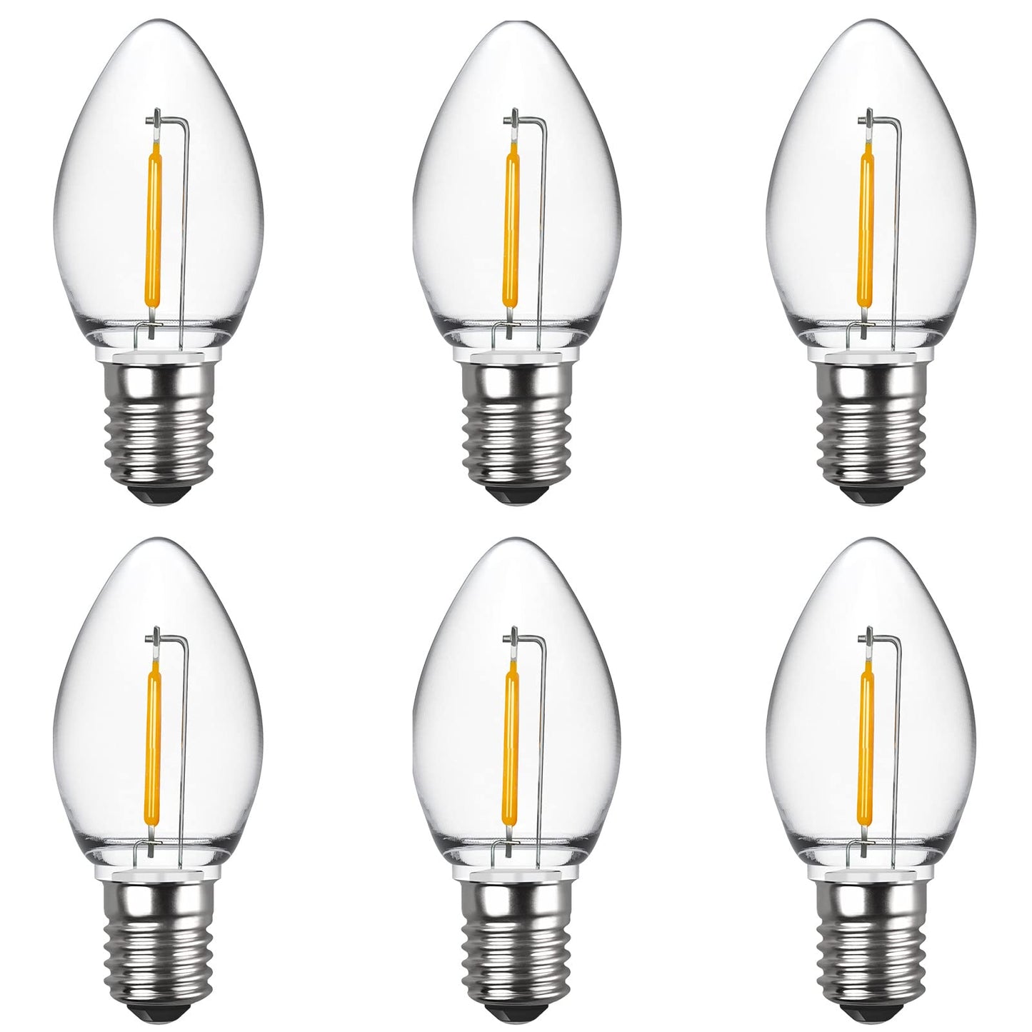 Meconard 6 Pack C7 LED Night Light Bulbs, E12 Candelabra Base, Warm White