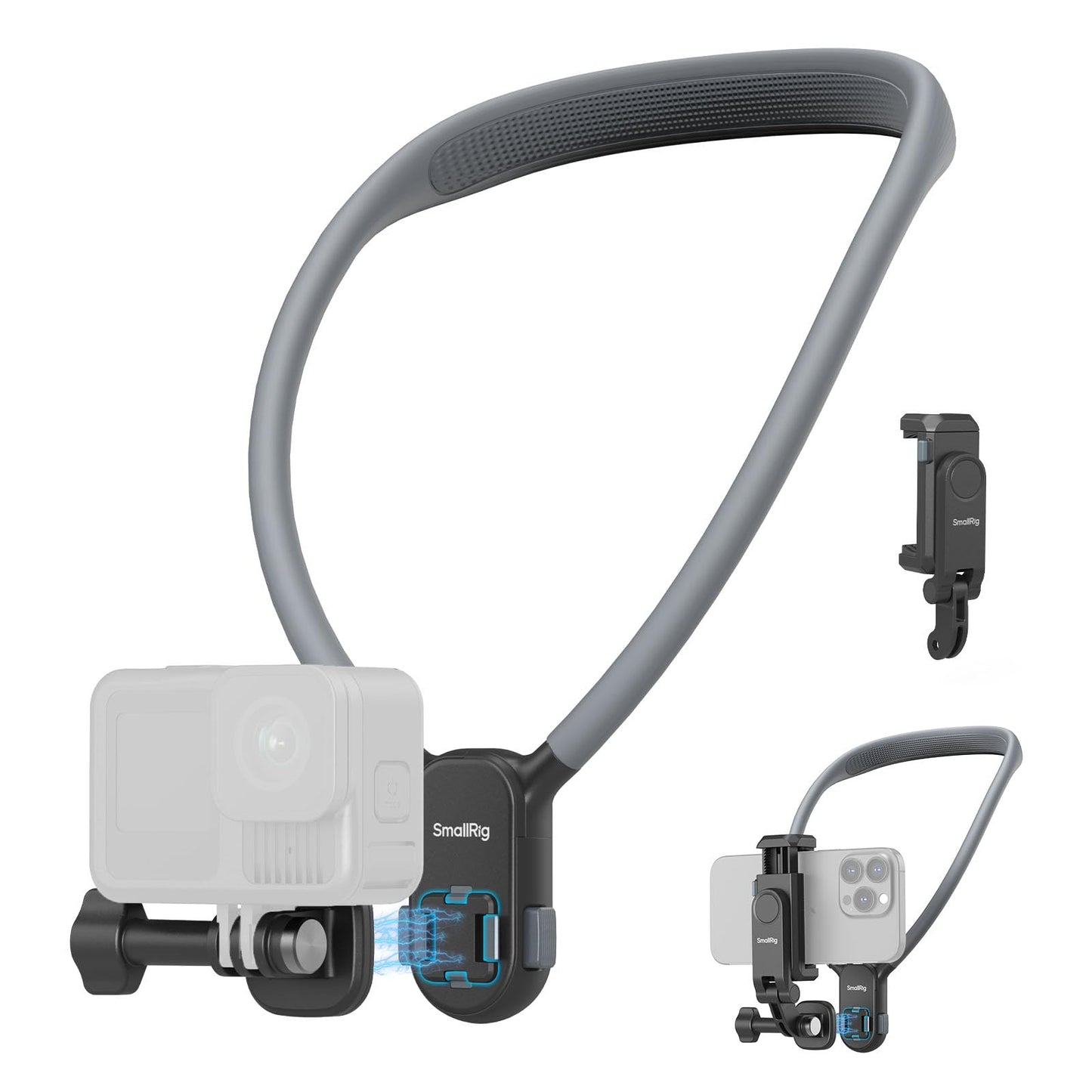 SMALLRIG Magnetic Neck Mount for Action Cameras & Phones, Comfortable POV Shooting Support with Universal 2-Prong Adapter and Phone Holder, 5128