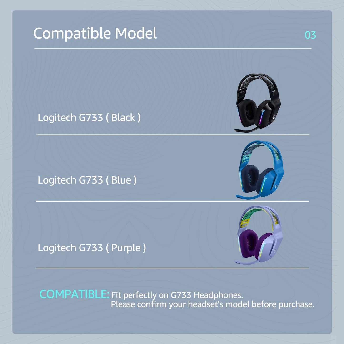 Wzsipod Fabric Replacement Ear Pads for Logitech G733 Gaming Headset, Also Fit Logitech G335 Wireless Headphone, EarPads Accessories with Soft Mesh…