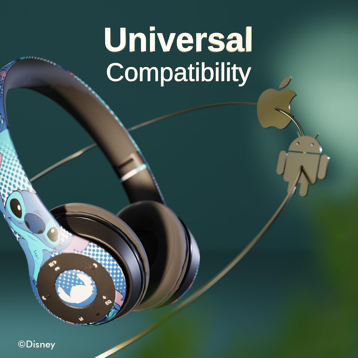iJoy Disney Lilo & Stitch Expressions Bluetooth Over-Ear Headphones, Wireless Foldable Headset with Built-in Microphone - Stitch Expressions Design…