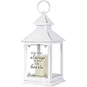 Distressed White Memorial Lantern with Flameless Candle (Always in Our Hearts)