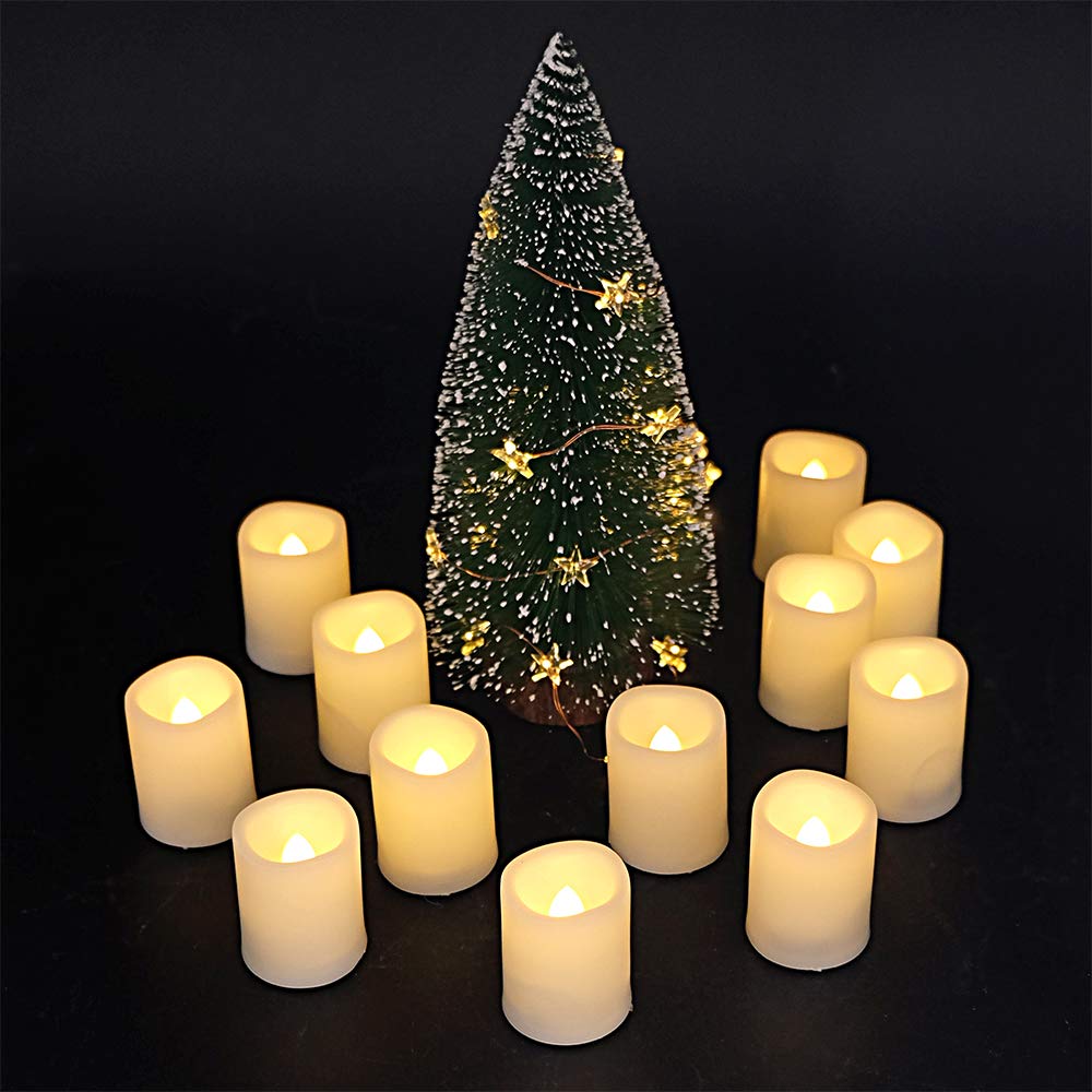 DRomance Flameless Flickering LED Votive Candles Remote and Timer, Battery Operated Tealights Battery Included, Amber Yellow Light 1.5 x 2 inch Set