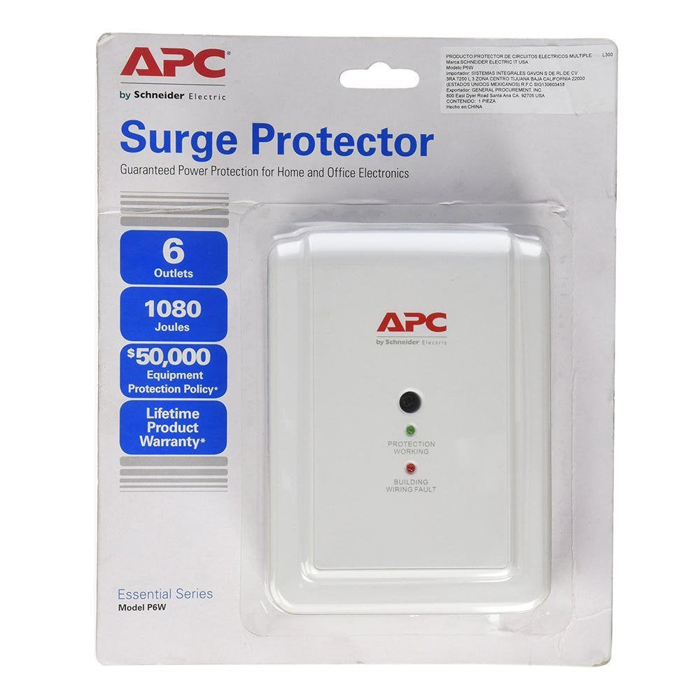 APC Wall Outlet Plug Extender, Surge Protector with USB Ports, P6WU2, (6) AC Multi Plug Outlet, 1080 Joule Surge Protection White