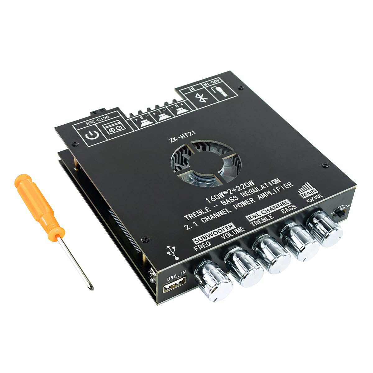 ZK-HT21 TDA7498E Bluetooth Amplifier Board 160W×2+220W Subwoofer 2.1 Channel Audio Receiver Power Amplifier Module with Treble and Bass Control