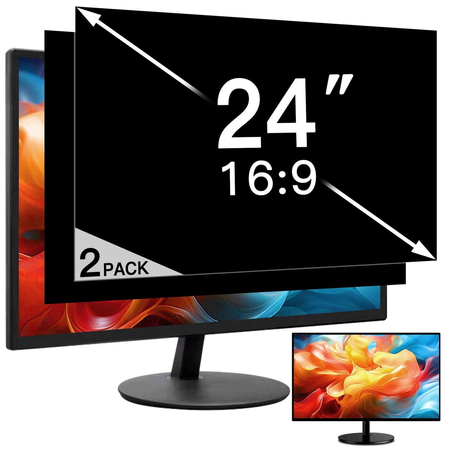 2 Pack 24 Inch Privacy Screen for Computer Monitor 16:9 Aspect Ratio, Eye Protection Anti Glare Computer Screen Cover, Removable Anti-Scratch Computer