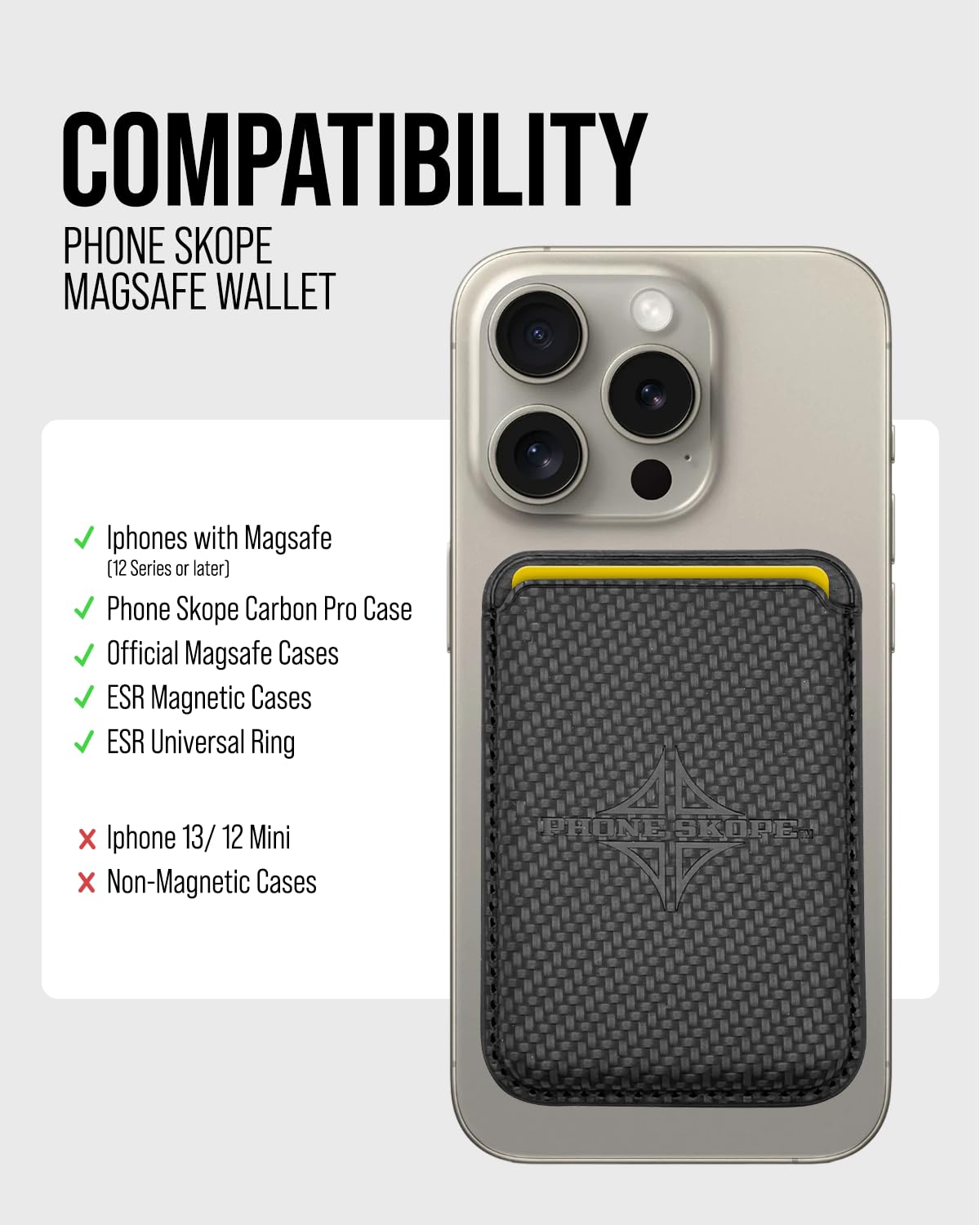 Phone Skope Leather Wallet: Magnetic Card Holder Compatible with Cell Phones | Convenient & Secure | Compatible with Carbon Pro Phone Case Black