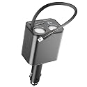 Paiholy 5 in 1 Retractable Car Charger Cigarette Lighter Splitter,159W Fast Car Charger with Retractable Cable,Dual USB Port&Dual Cigarette