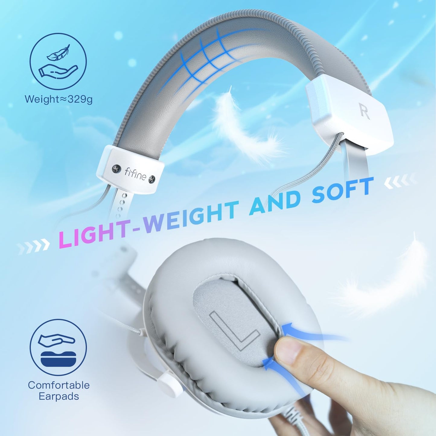 FIFINE USB PC Gaming Headset with 3.5mm Audio Jack, Detachable Microphone, 7.1 Surround Sound, Volume Control, Streaming Over-Ear Wired Headphones
