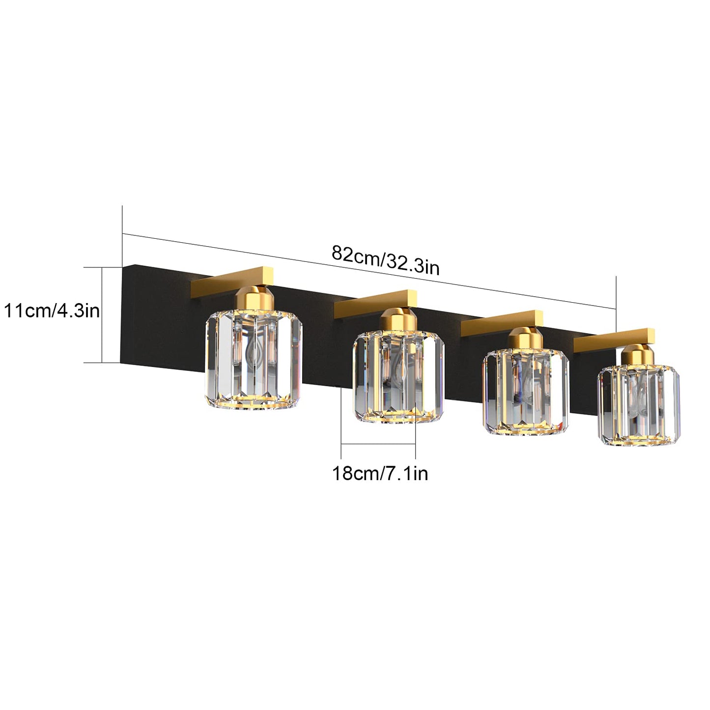 Aipsun Crystal Bathroom Vanity Lighting Black Vanity Light Fixtures Modern Vanity Light for Bathroom 4 Lights(Exclude Bulb)