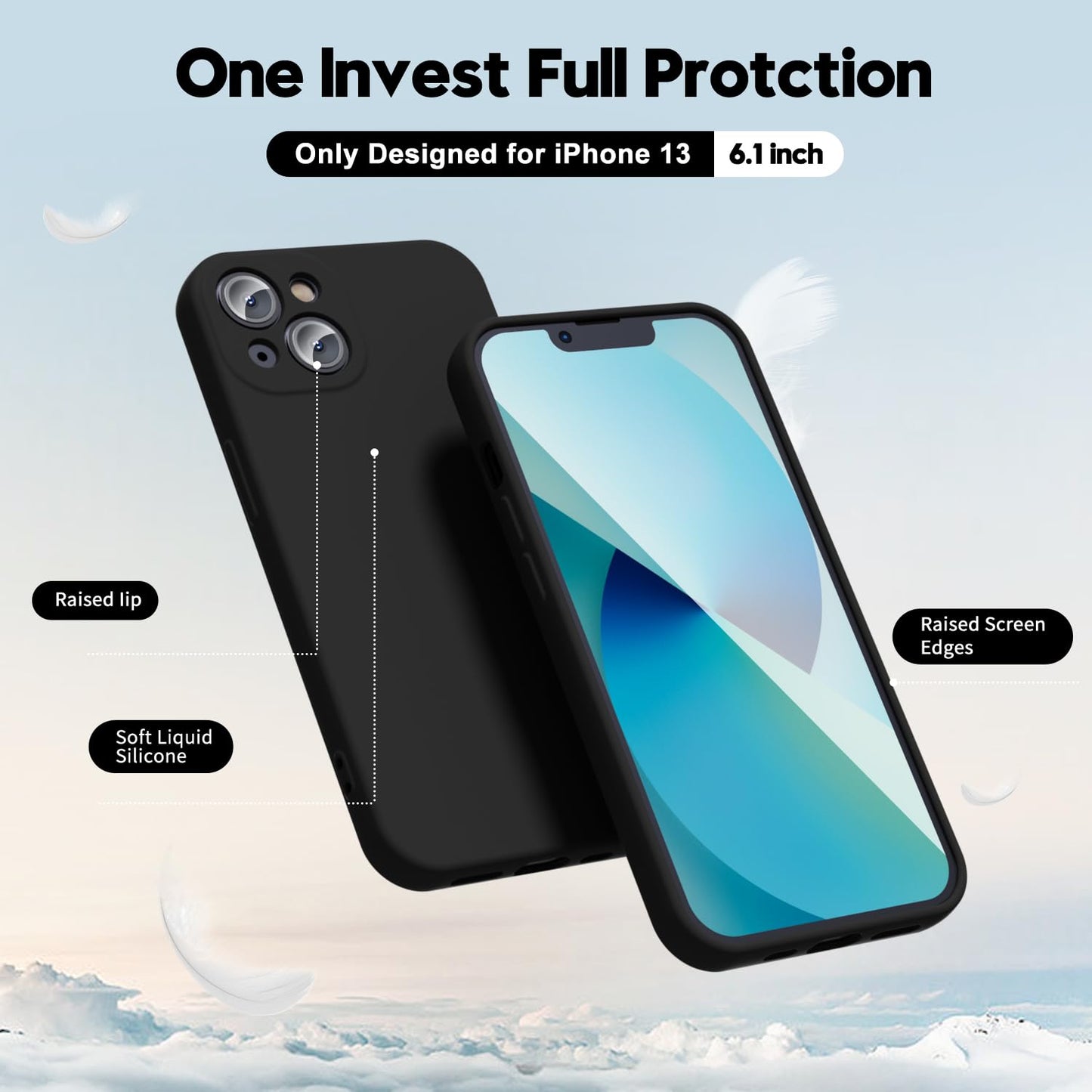 oakxco for iPhone 13 Phone Case Liquid Silicone, Cute Thin Slim Soft Rubber TPU Plain Smooth Gel Cover for Women Girl Aesthetic Design, Matte Solid