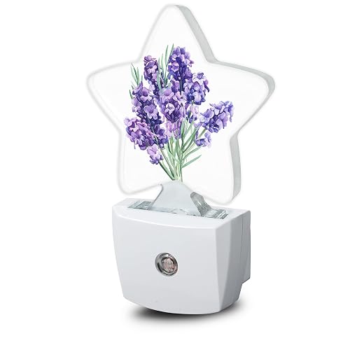 Losthll Purple Lavender Flower Night Lights Plug in Wall Lamp Smart Dusk to Dawn Sensor for Home Decorative,Kids Room Bedroom Bathroom Kitchen Hallway