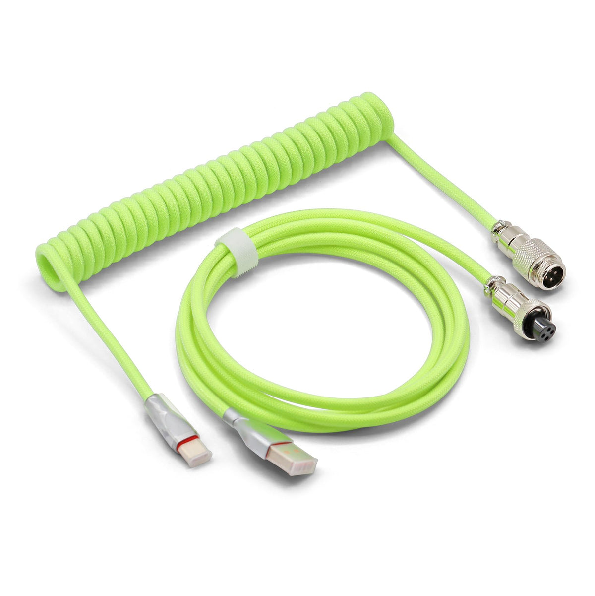 Glacier Premium Durable Quality Braided USB-C to USB-A Coiled Cable with Detachable Metal Aviator Connector Plug for Mechanical Keyboard (Neon Green)