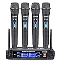 BOMGE Wireless Microphone System, Pro 4-Channel Cordless Mic Set with Four Handheld Mics, Fixed Frequency, Long Range 200ft, Ideal for Church,Karaoke