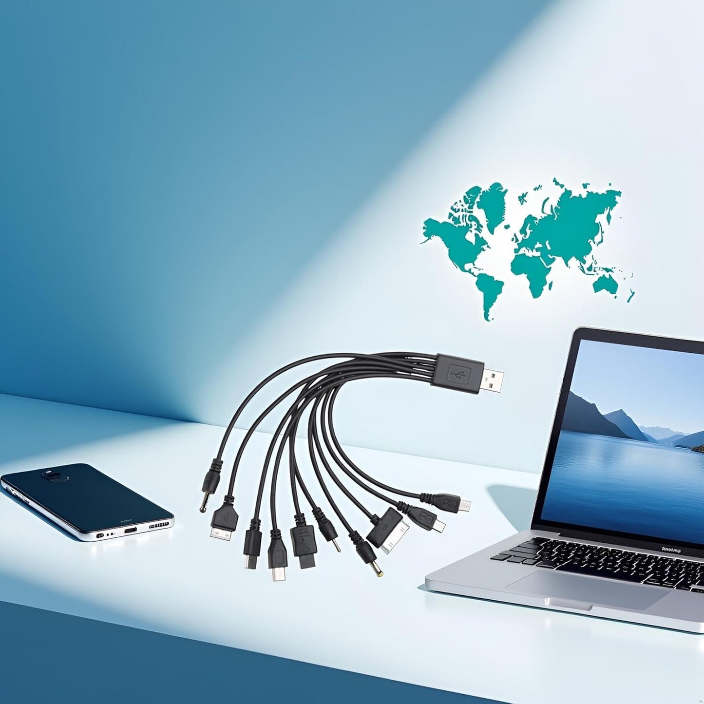 GOUDOGEDC 10 in 1 USB Cables - 20CM/7.87in Universal USB to Multi Plug Cell Phone Charger for Smartphones