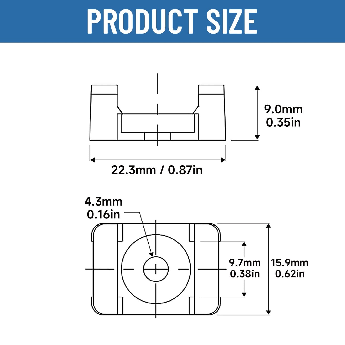 100Pcs Cable Tie Mount Saddle Set, 9mm Saddle Cable Mounts, Plastic Cable Tie Base, White Cable Tie Saddle Base for Wire Management, Cord Organization