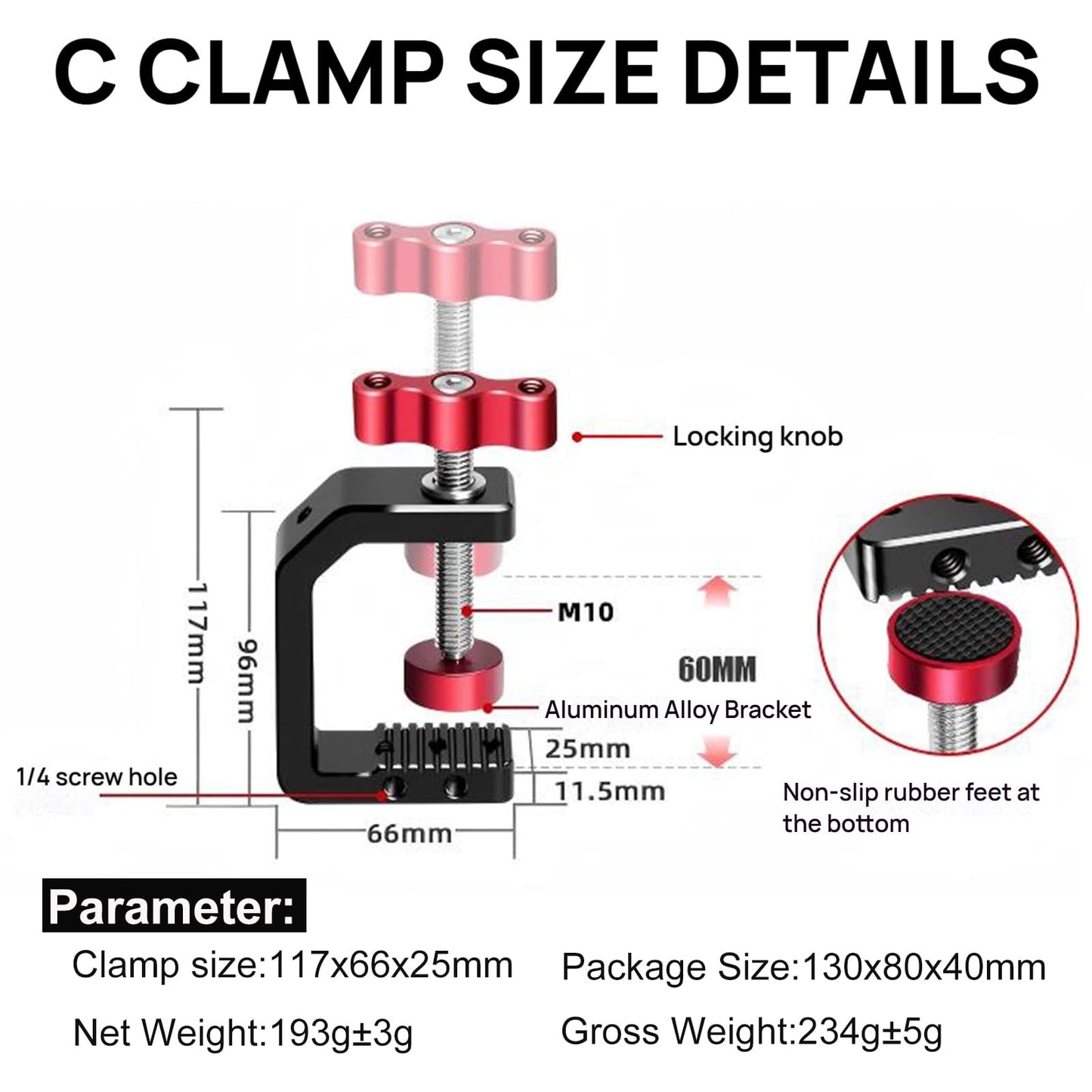DINESK C Clamp Camera Mount, with 1/4" and 3/8" Threads,Heavy Duty Aluminum C-Clamp Mount for Photo Studio Video Camera/Tripods/Desktop/Table/Rods,Max
