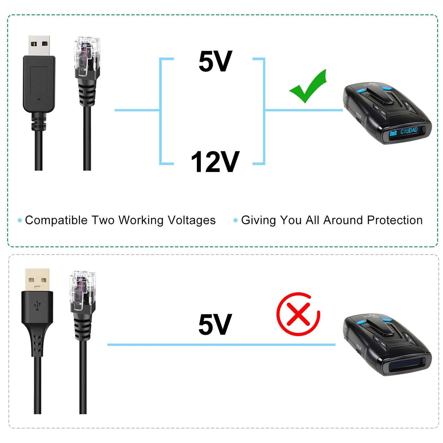 Jsvecip Radar Detector Cord, USB to RJ11 Plug Cable,for Escort Radenso XP Uniden Beltronics Cobr Whistler Radar Detector,Replacement Power Cable