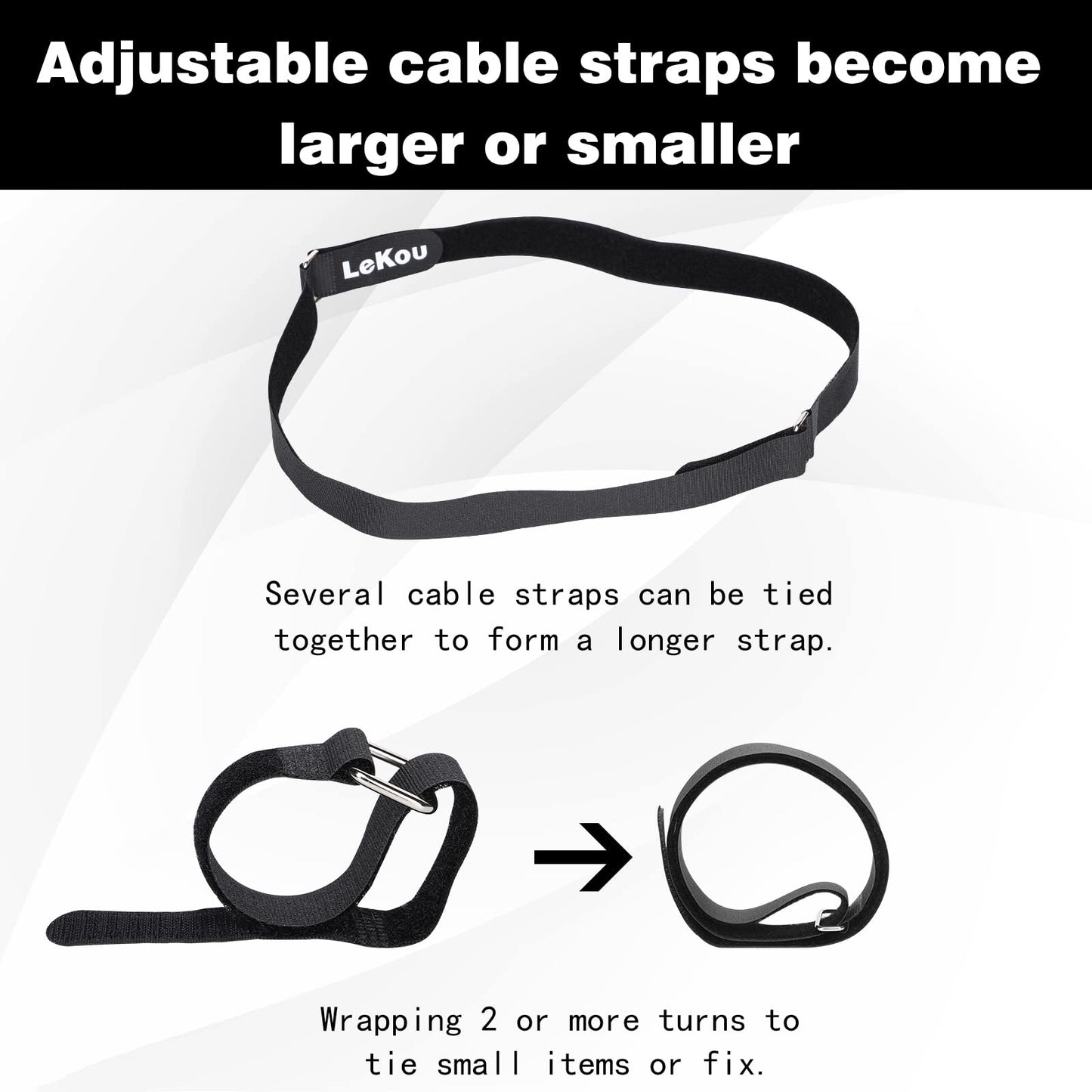 Lekou 35 Pack Cable Straps,8"-12"-18"-24"-30" Reusable Cable Ties, Hook and Loop with Metal Buckle, Fastening Securing for Cord Organizer Wire