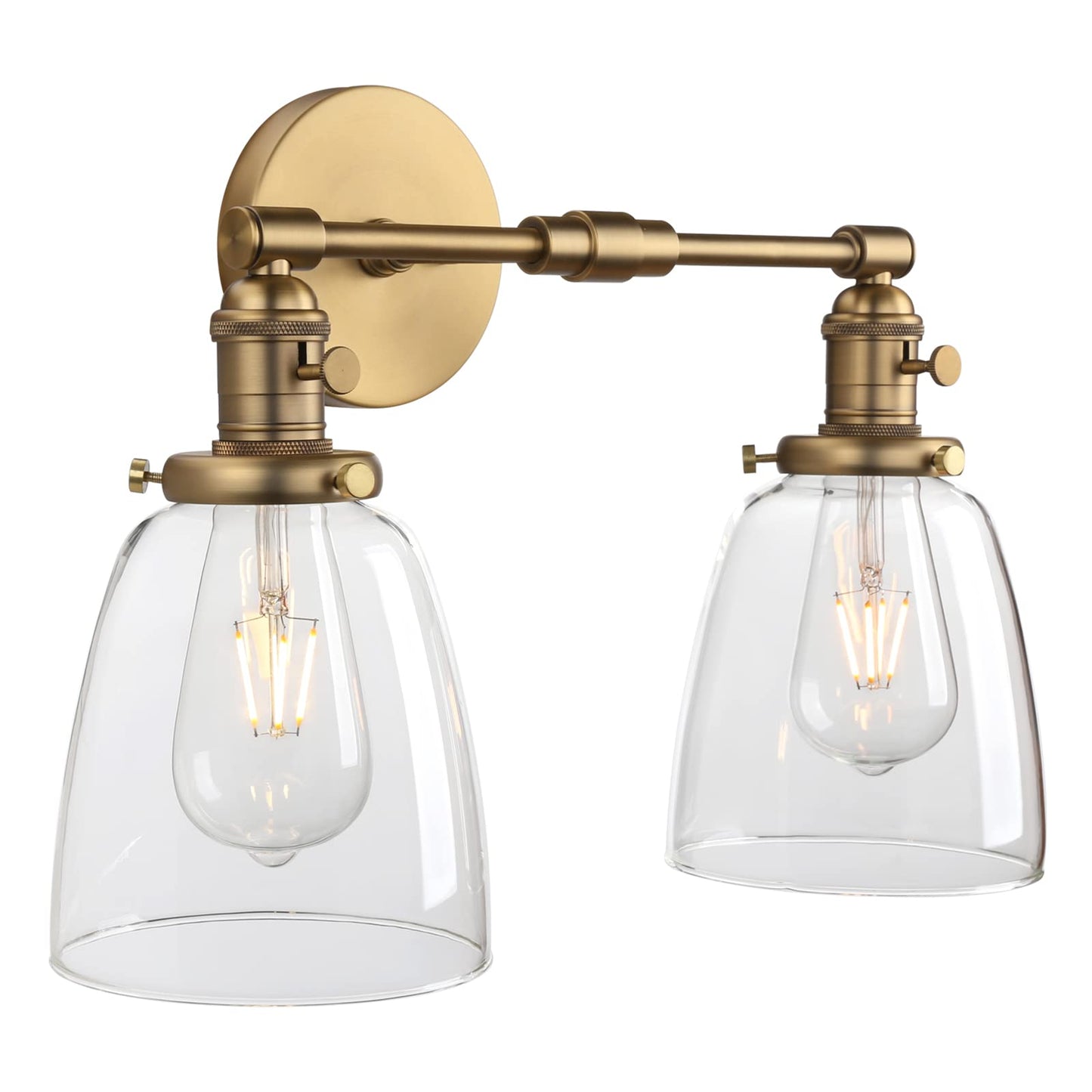 Phansthy Retro Industrial 2-Light Wall Sconces, Bathroom Vanity Light Fixtures, Wall Light with Dual 5.6" Bell Shaped Clear Glass Lampshade, Wall Lamp