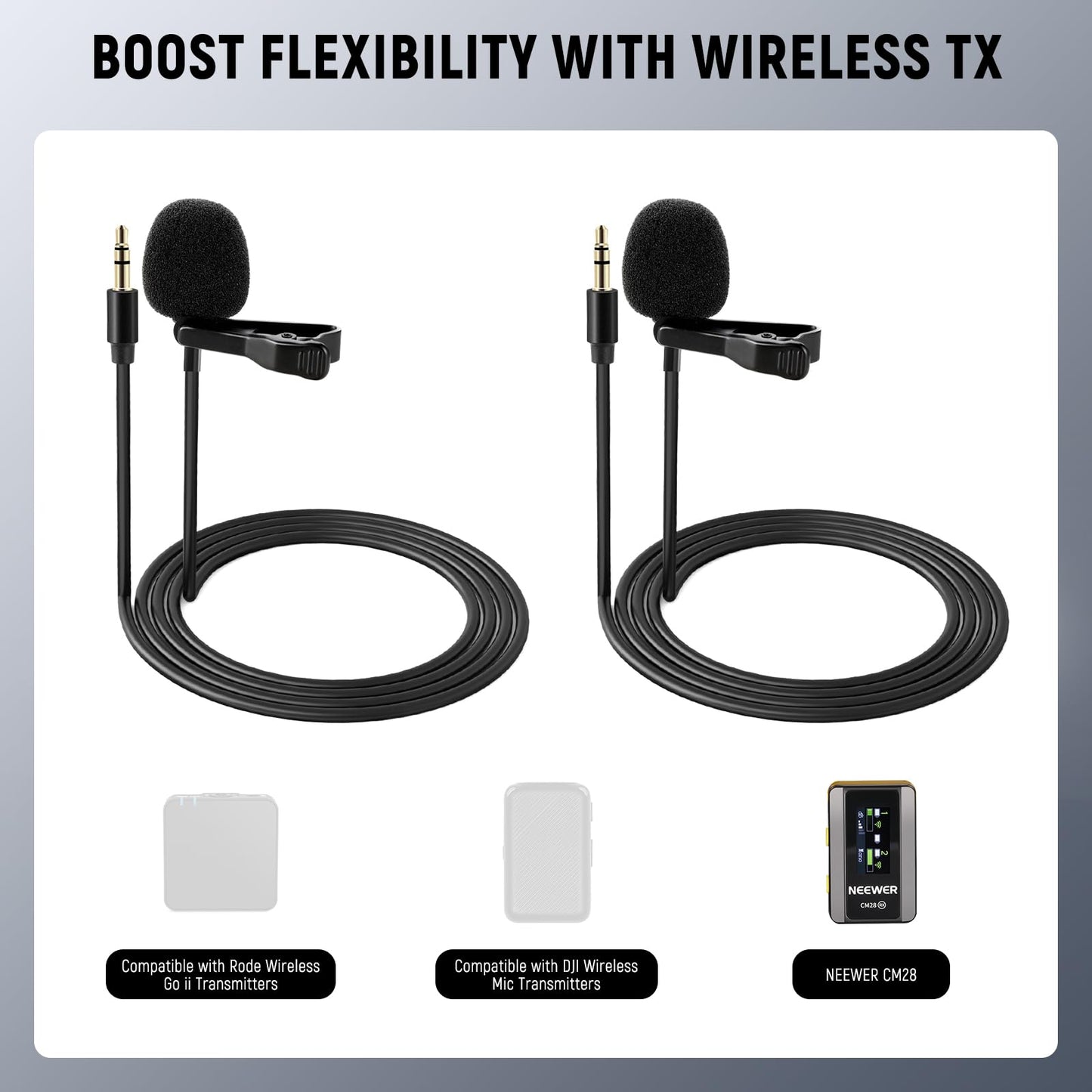 Neewer Lavalier Lapel Microphone (2 Pack), Omnidirectional Condenser Wired Clip On Lav Mic for Stage YouTube Live Streaming Compatible with Rode