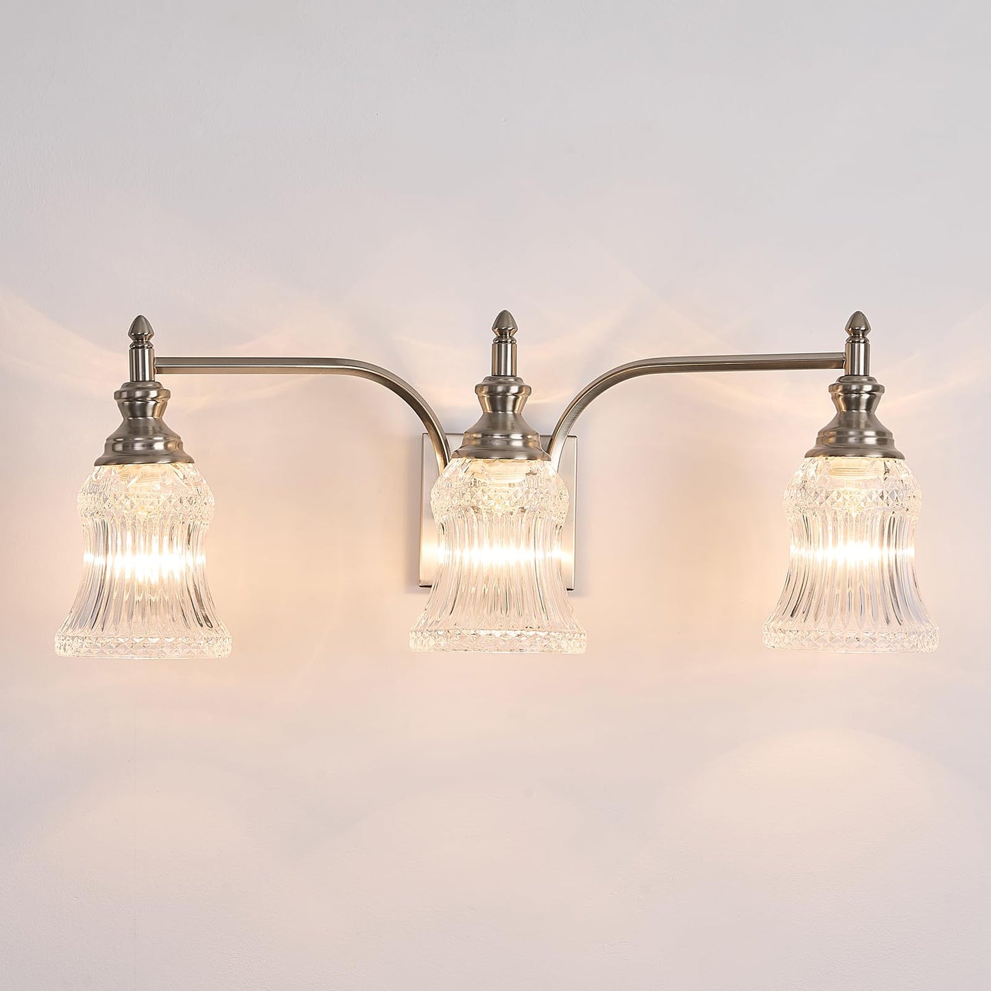 FALINNEAD Bathroom Light Fixture Brushed Nickel Vanity Lighting 3 Lights Bathroom Wall Scone for Bedroom Living Room Hallway