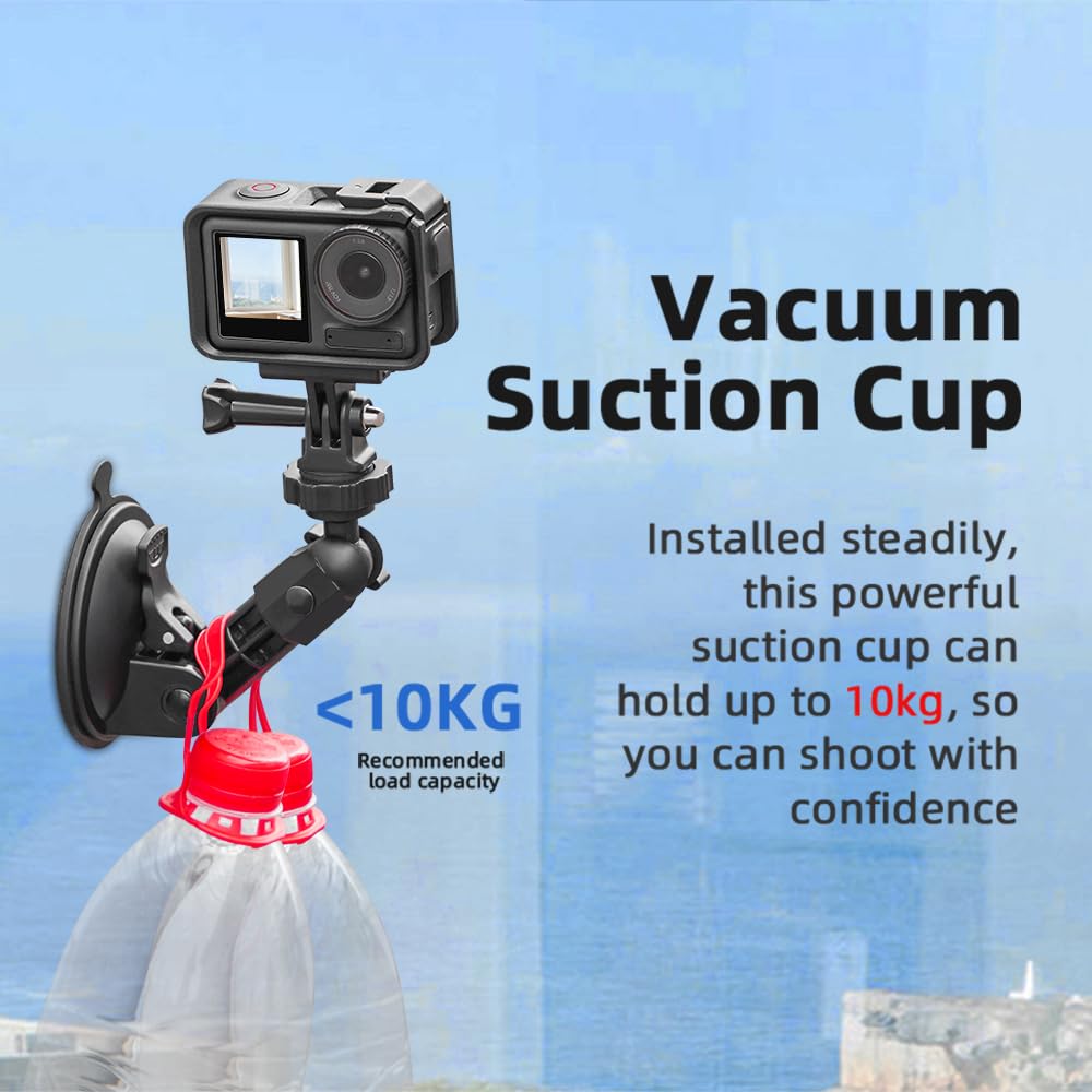 BTG Pocket 3 Suction Cup Mount, Windshield Window Dash Holder Kit for Insta360 X5 X3 X4 Go 3S for Gopro Max Mini Hero 13 12 11 10 9 Pocket 3 Action 5
