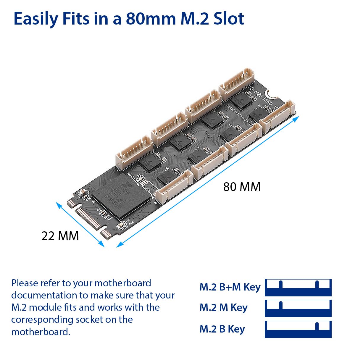 IO CREST 8 Port RS-232 DB9 Serial M.2 B+M Key Controller Card SI-ADA15071
