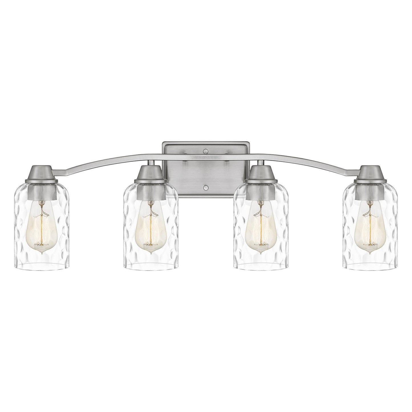 Quoizel Acacia 4-Light Brushed Nickel Vanity Light with Dappled Clear Water Glass, Transitional Style Wall Light for Bathroom or Powder Room
