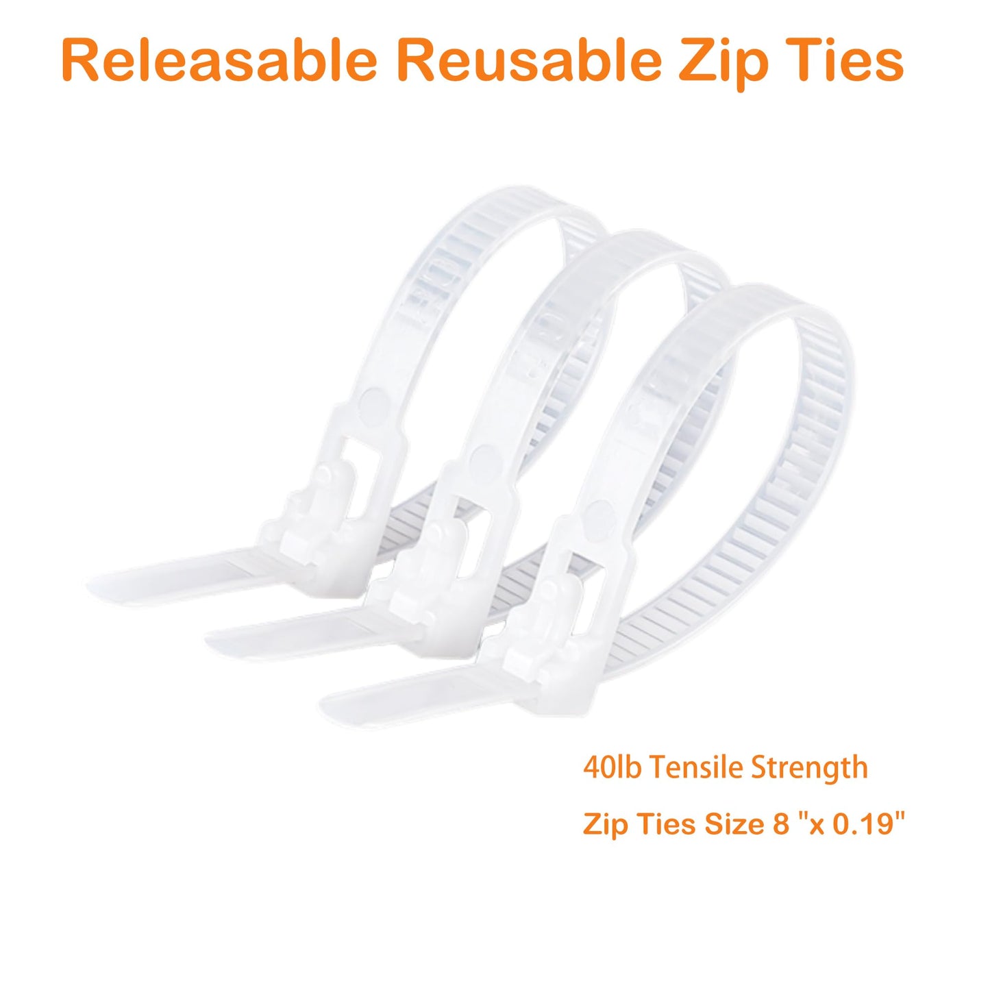 MyyYiTar 300 Pcs Reusable Zip Ties 0.19 x 8 inch Adjustable Plastic Zipper Straps Bundling for Cable Wire Tube Sleeve Conduit,White