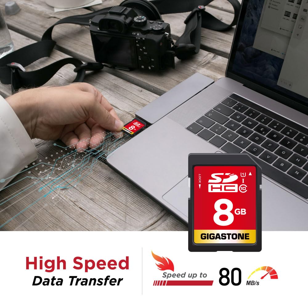 GIGASTONE 8GB SD Card 2-Pack UHS-I U1 Class 10 SDHC Memory Card Full HD Video Canon Kodak Olympus Digital Camera, with 2 Mini Cases