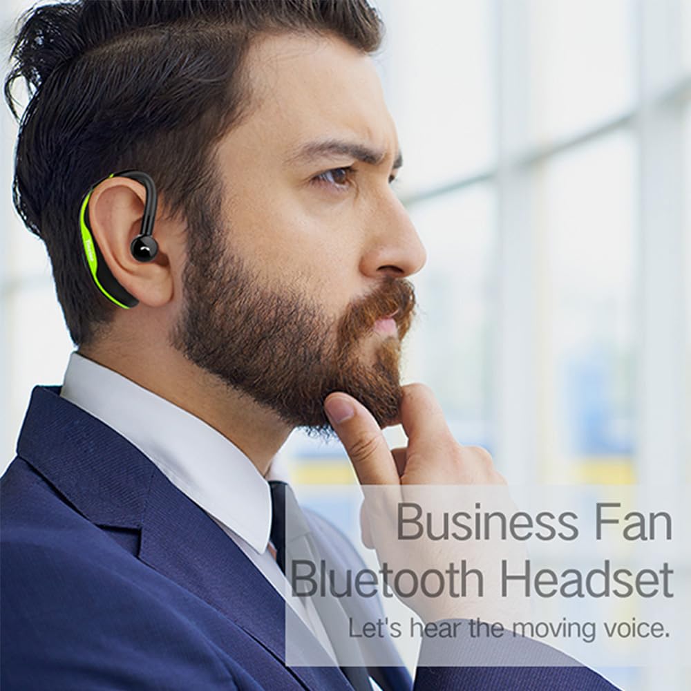 IHAO Bluetooth Earpiece Headphone Dual Noise Cancelling Mic Painless Open-Ear Handsfree Headset Stereo Sound Left/Right Changeable Earhook Earphones