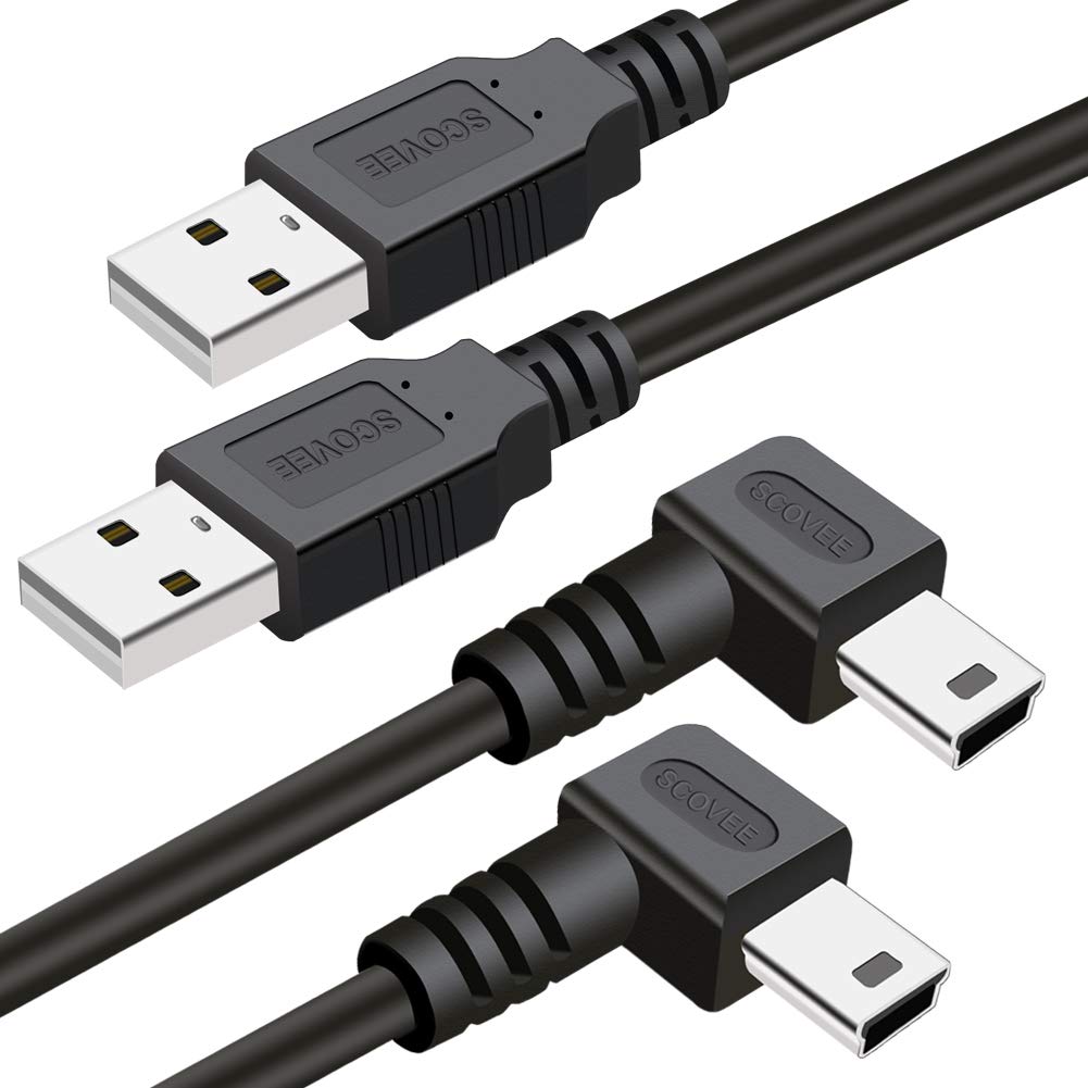 Mini USB Cable 90 Degree 2Pack 6ft for Garmin Nuvi for Canon PowerShot/Rebel/EOS/DSLR/ELPH,Dash Cam,SatNav,Camcorders,Car,Camera USB Cable Right Angle