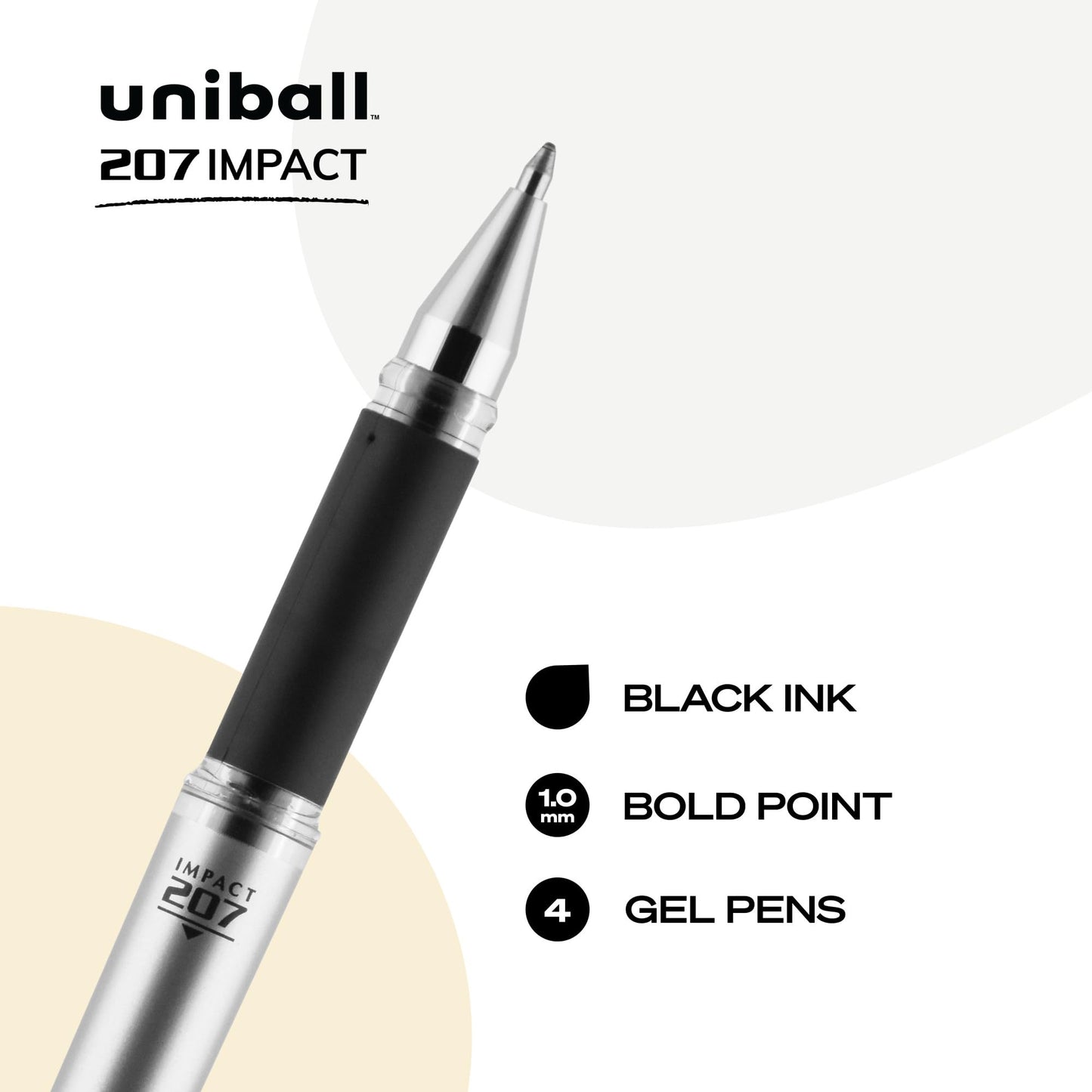 uni-ball Signo 207 Impact Stick Gel Pen, 4 Black Pens, 1.0mm Bold Point Gel Pens, Smooth Writing, Archival-Quality Ink, Acid-Free, Superior Comfort