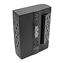 TRIPP LITE 6 Outlet Surge Protector Power Strip, 3 Rotatable Outlets, Wall Tap/Direct Plug in, 1200 Joules, 2 USB Charging Ports, Limited Warranty
