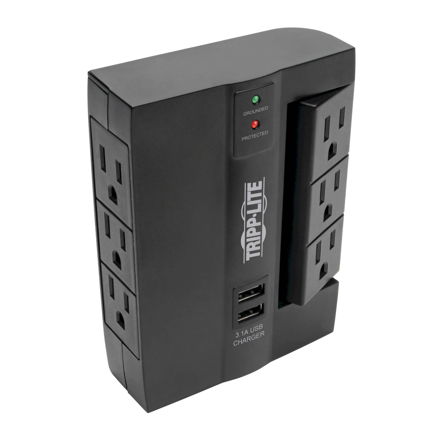TRIPP LITE 6 Outlet Surge Protector Power Strip, 3 Rotatable Outlets, Wall Tap/Direct Plug in, 1200 Joules, 2 USB Charging Ports, Limited Warranty