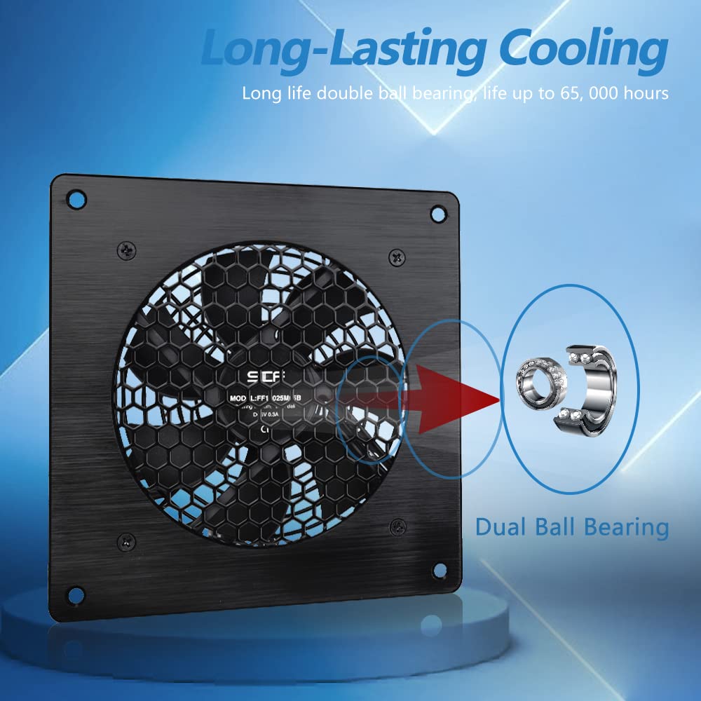 SCCCF USB Cabinet 120MM Fan Quiet Cooling Fan System 6" with Speed Control, for Home Theater AV Cabinets
