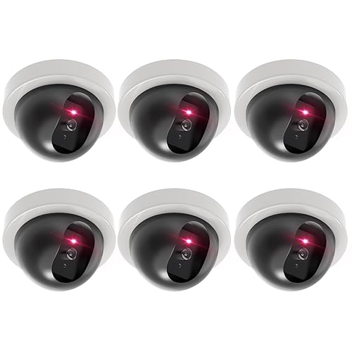 WALI Dummy Fake Security CCTV Dome Camera with Flashing Red LED Light with Security Alert Sticker Decals (SDW-6), 6 Packs, White