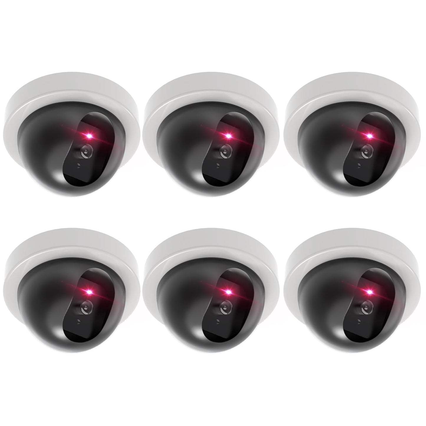 WALI Dummy Fake Security CCTV Dome Camera with Flashing Red LED Light with Security Alert Sticker Decals (SDW-6), 6 Packs, White