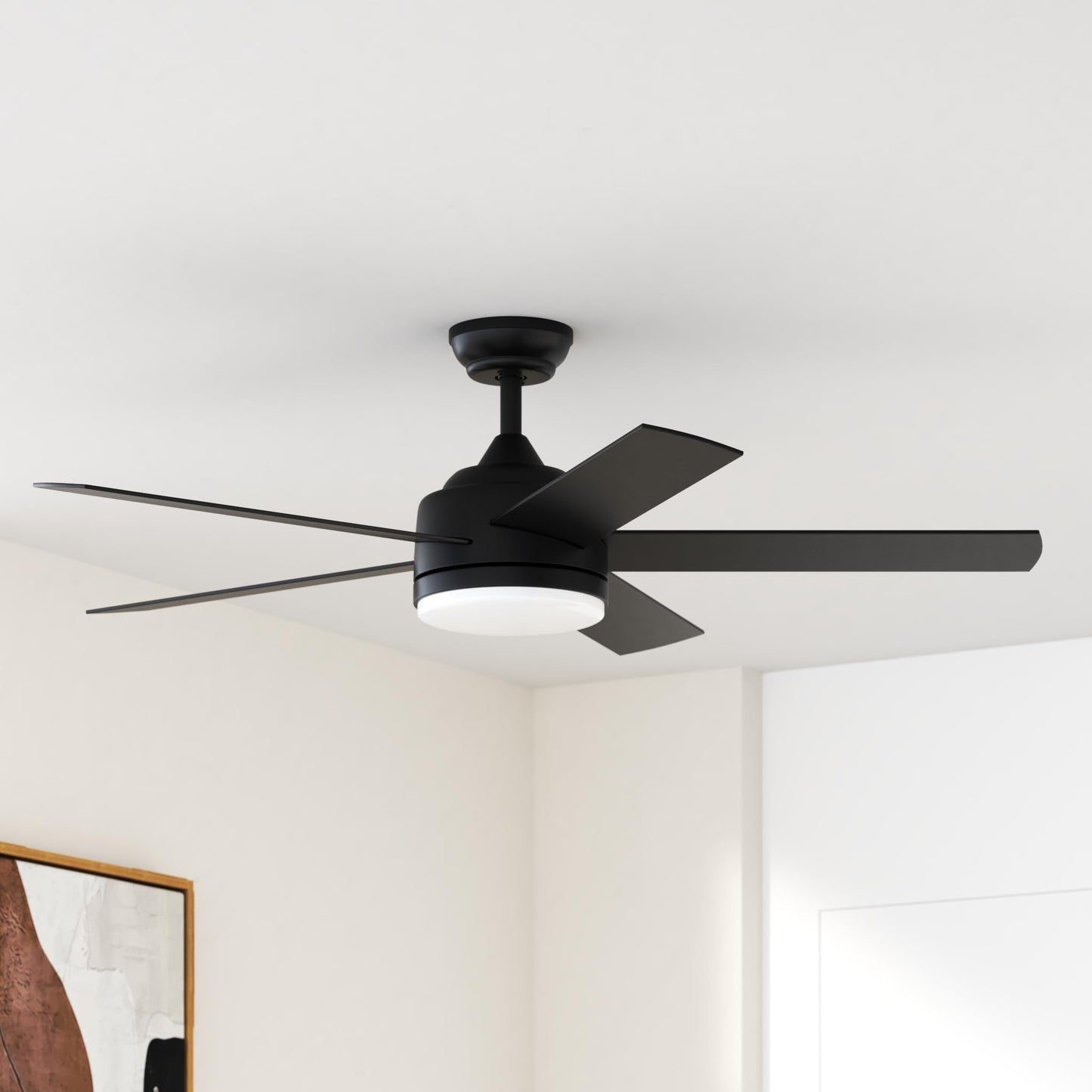 YUHAO 52 Inch Black Ceiling Fan with Light and Remote Control.Noiseless,Dimmable,3CCT,6 Speeds Reversible, DC Ceiling Fans for Indoor or Covered