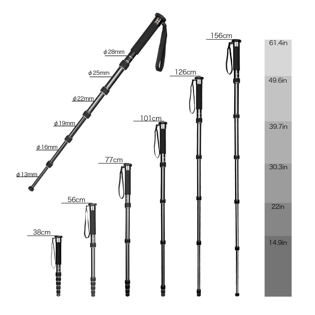 Koolehaoda 6-Section Monopod Compact Portable Photography Aluminum Alloy Unipod Stick (K-266 Black)