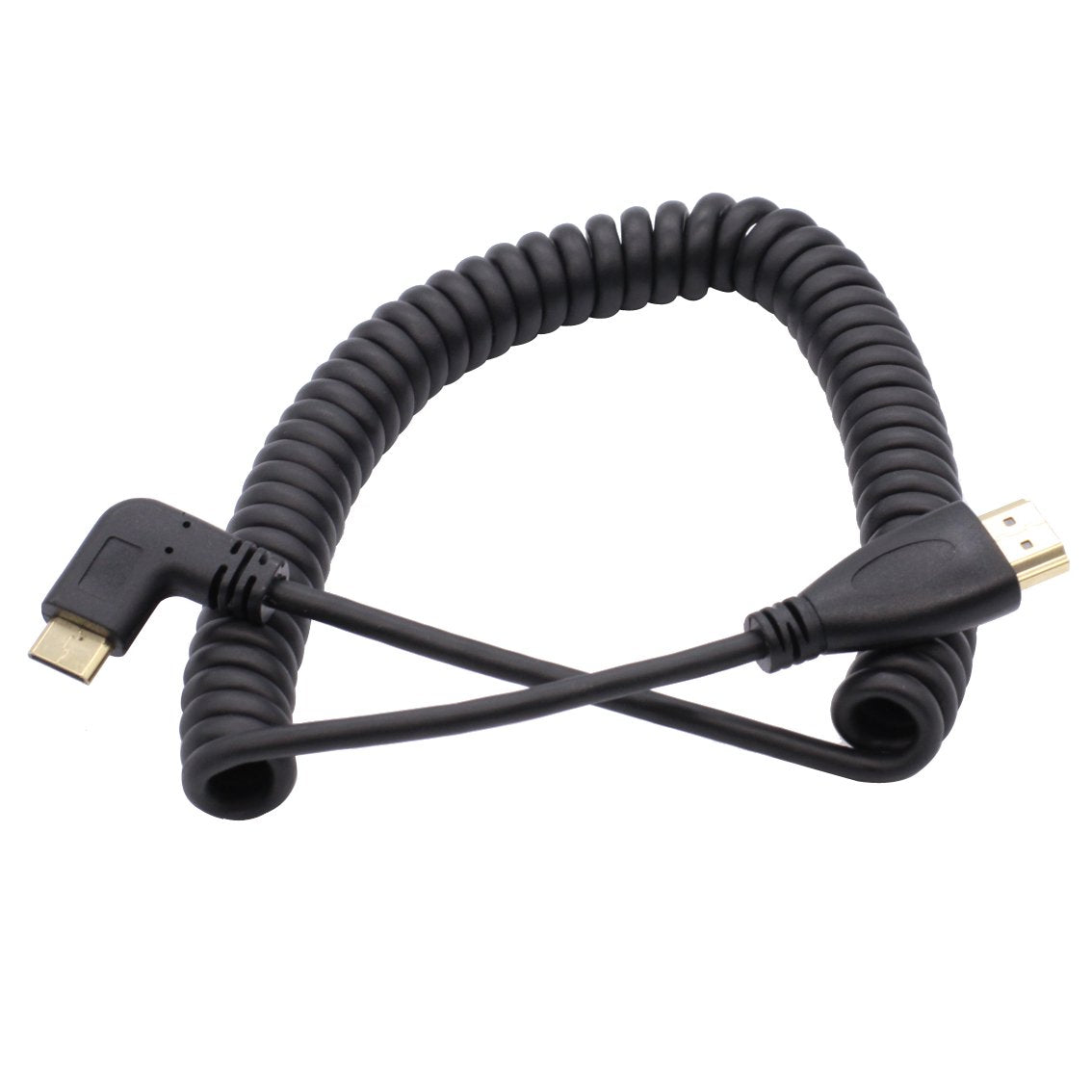 Foto&Tech 90 Degree Right-Angled High Speed Mini HDMI to HDMI Male Coiled Cable Coiled 21" (0.54 Meter to Extended 71" (1.8Meter) with Ethernet