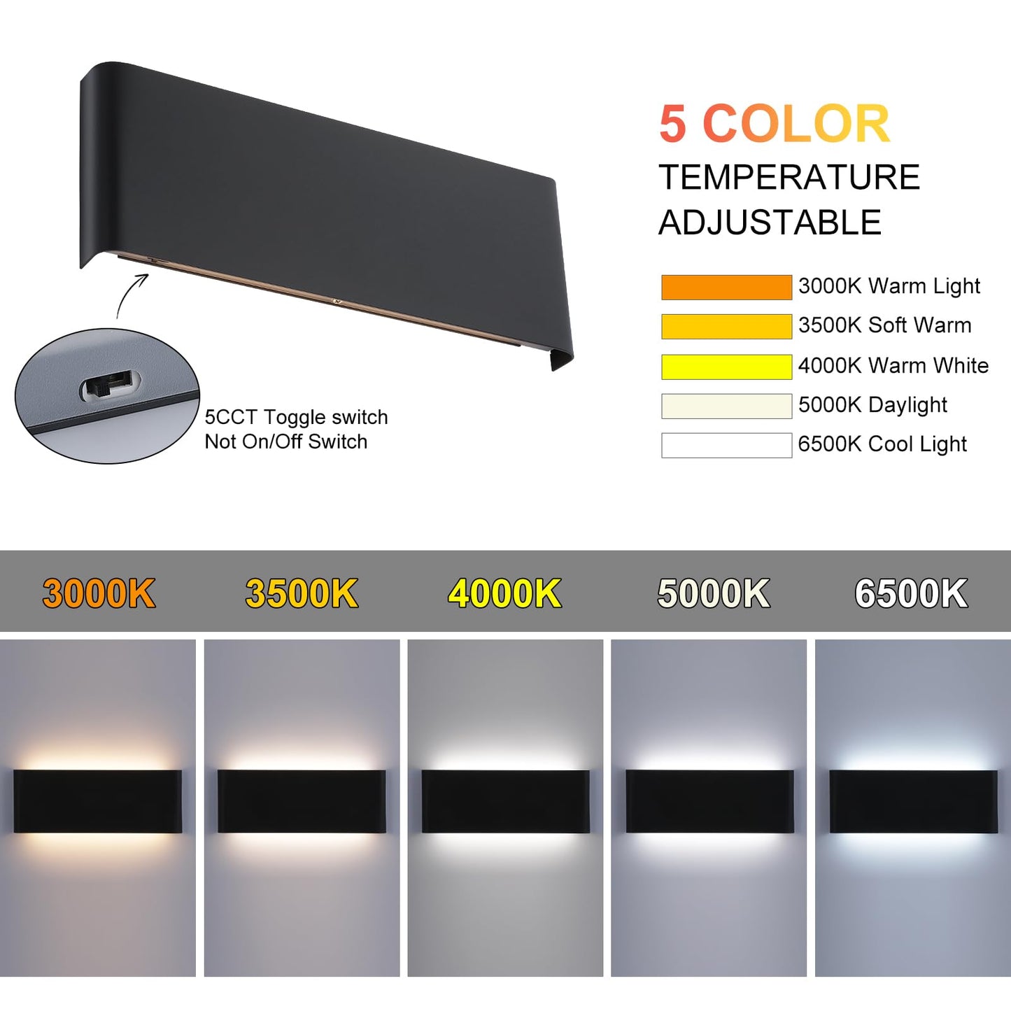 Mille Luckiole 11 Inch Hallway LED Wall Light,5-in-1 CCT 3000K/3500K4000K/5000K/6500K Selectable,Modern LED Sconce Wall for Stairwell,Bedroom,and