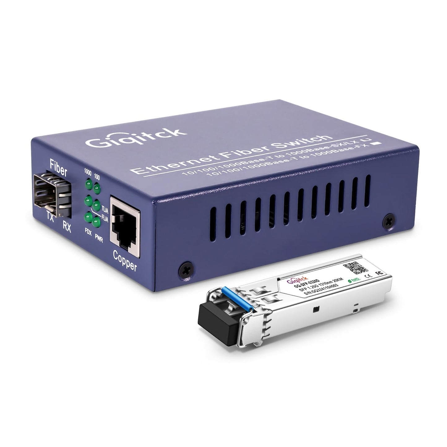 10/100/1000Mbps Media Converter with 1x 1000Base-LX SFP Module