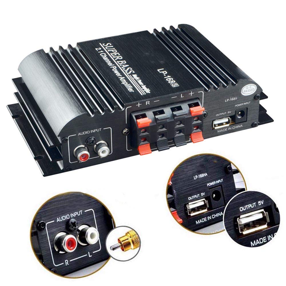 Eaglerich LP-168S Digital Stereo Power Amplifier Audio 2.1 Channel 2x40W R/L 68Wx1 Sub Woofer Mini Amplifier RMS Output Super Bass Hi-Fi USB AUX